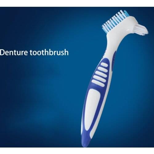 Denture toothbrush Double head soft fur False Teeth Brush Teeth Whitening Denture Cleaning Brush Oral Care Tool Non-slip handle