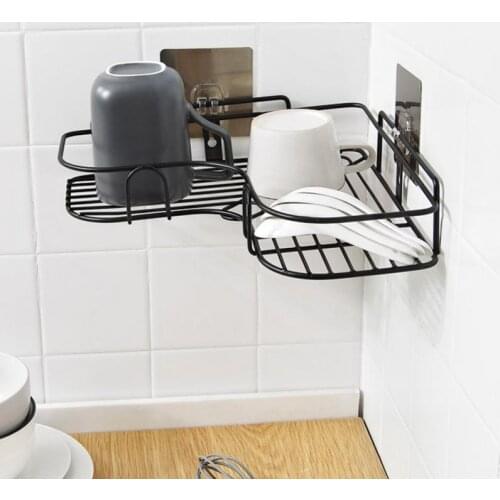 1 pc Bathroom Accessories Punch Free Corner Bathroom Shelf Bathroom Fixtures Wrought Iron Storage Rack Kitchen Tripod Wall Shelf