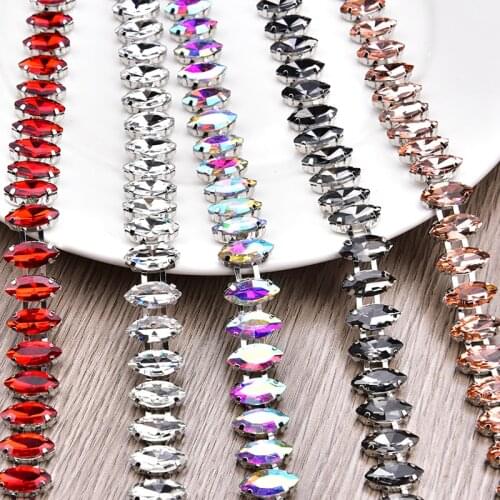 1Yard Handmade Rhinestone Trim Chain 7X15Mm Horse Eye Crystal Glass Diamond Fashion Decor Belt Sew On Diy Craft Jewelry Clothing