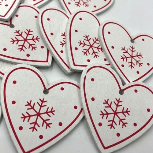 10pcs Wooden White Heart Print Snowflake Buttons Doll Sewing Craft WB495