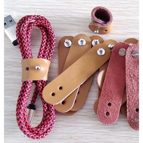 10PCS Genuine Leather Buckle Cable Winder Cable Wire Organizer Cord Holder For iphone samsung USB Charger Data Lines