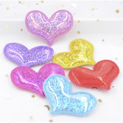 12Pcs Glitter Heart Padded Patches Laser PU Fabric Applique for DIY Hair Clasp Girl Hair Band Headbands Ornaments Accessoies F52