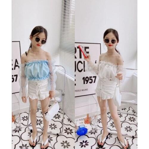 2021 Korea style girls ruffles shirt fashion summer girls blouse 3-8t B289