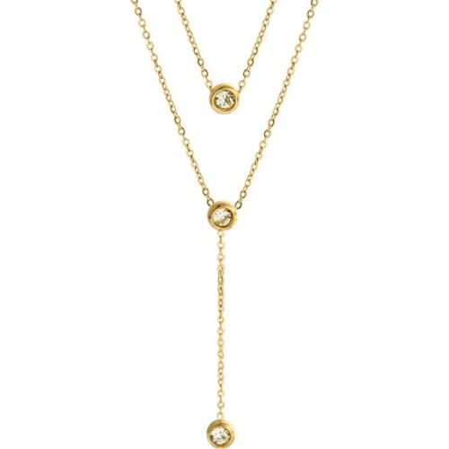 316L Stainless Steel Wild Double Tassel Titanium Steel Necklace Female Personality Inlaid Crystal Pendant Necklace No Fade