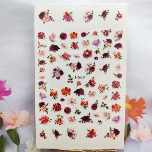 3D Nail Sticker Spring Fall Lovely Rose Peony Flower Nail Glue Stickers Leaf Pattern Stickers for Manicure Nail Art Decoration