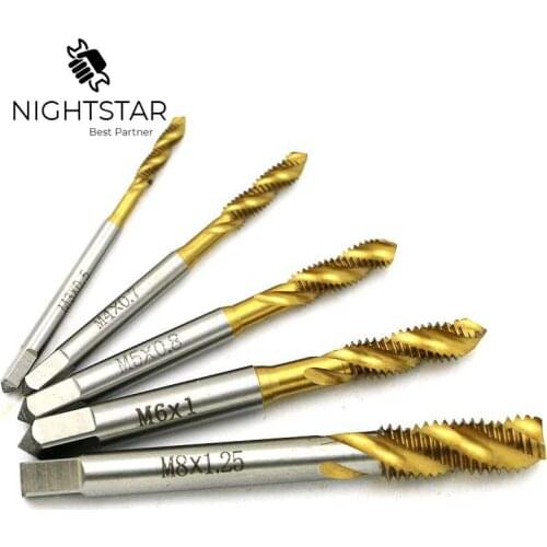 5Pcs Spiral Thread Tap High Speed Steel Hand Tap Drill Bit Titanium Coated Metric Screw Tap M3 M4 M5 M6 M8