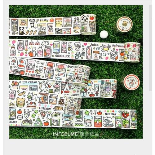 50mm Lovely fox rabbit panda bear yummy food bread snacks drinks dessert washi tape DIY planner diary scrapbooking masking tape