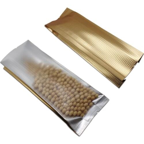 500Pcs/Lot DHL Golden Matte Clear Embossing Aluminum Foil Bellows Pocket Vacuum Open Top Bag For Coffee Snack Storage Pack Bag