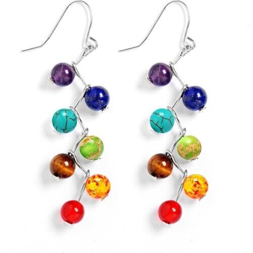 7 Colors Natural Stone Beads Tassel Drop Earrings Handmade Silver color Fringed Earrings Women Jewelry Pendientes Trinket Gift