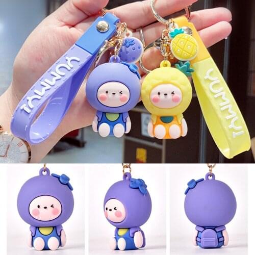 Cartoon Fruit Avocado Blueberry Keychains Pendant Figure Doll Girls Boy Toys Couple Kids Women Bag Car Accessories Creative Gift