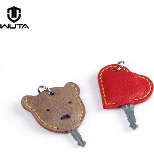 WUTA 100% Genuine Leather Goatskin Heart Shape Key Leather Case Cute Mini Pendant for Bag Colorful Key Ring DIY Semi-finished
