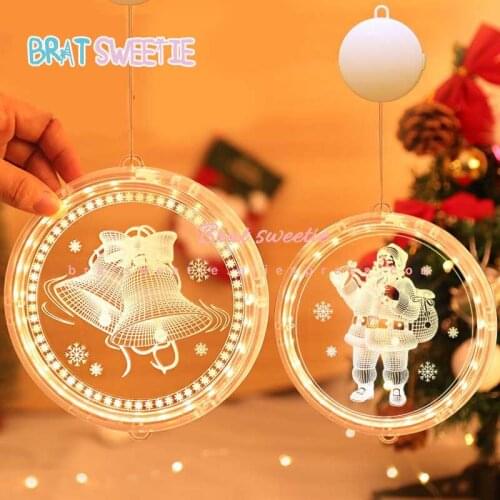 3D LED Curtain String Lights Battery Powered Xmas Santa Claus Window Hanging Lights Christmas Decorations for Home Wall Bedroom
