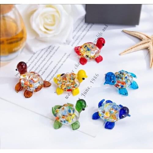 H&D 6pcs Aquarium Mini Turtle Decoration Set Hand Blown Art Glass Multi-color Sea Animal Figurines Collection Gifts For Kids