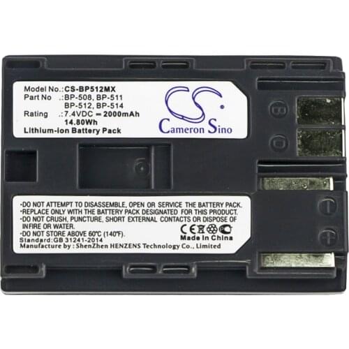 Cameron Sino 2000mAh Battery For Canon DM-MV100X,DM-MV30,EOS 10D,EOS 20D,FV2,MV300,ZR30,BP-508,BP-511,BP-511A,BP-512,BP-514