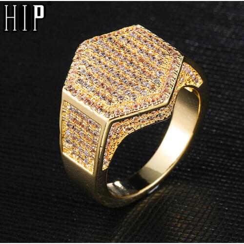 Hip Hop Full CZ Charm Iced Out Bling Popular Tready Square Copper Zircon Ring For Men Women Jewelry