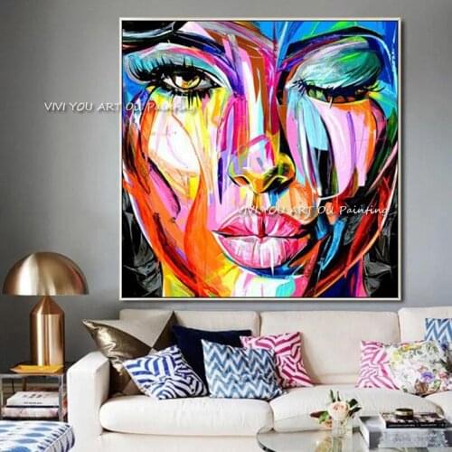 Colorful Palette Women Face Oil painting knife Graffiti Large Size 100% Handpainted New Design Pictures Wall Art Decoration