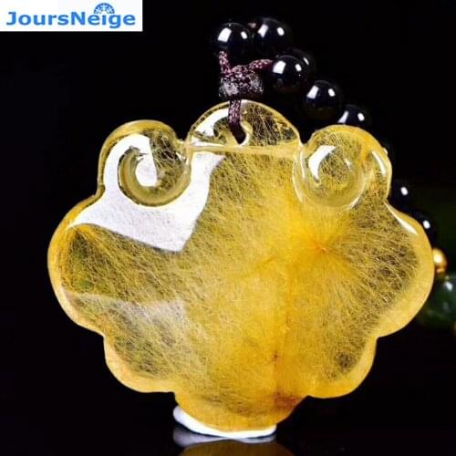Fine Gold Natural Hair Crystal Pendants Ruyi Pendant Sweater Chain Necklace Lucky for Women Men Women Energy Crystal Jewelry