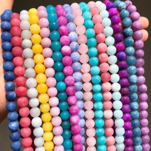 Frosted Multicolor Jades Beads Natural Stone Matte Round Loose Charm Beads For Bracelet Neckalce Jewelry Making DIY Handmade