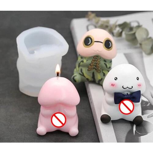 Cartoon Penis Old Two Cute Flip Silicone Candy Mold Resin Crystal Gel Candle Die Baking Chocolate Cake Decora Toy Soap Tool