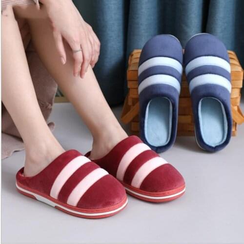 Winter Men Home Indoor Warm Slippers Stripe Cotton Shoes Soft Plush Bedroom Slipper Footwear Male Fluffy Comfortable Slides 2021