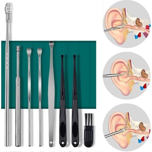 Stainless Steel Ear Wax Removal Kit Earwax Pick Cleaner Earpick Curette Spoon