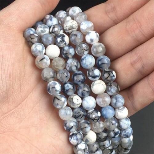 Natural Stone White Black Fire Agates Onyx Round Loose Spacer Beads For Jewelry Making DIY Bracelet Accessories 15" 6/8/10mm