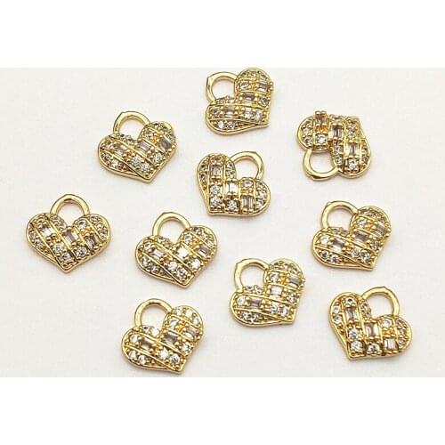 New arrival! 12x12mm 50pcs Cubic Zirconia Heart Charm For Handmade Necklace Earring DIY Parts Jewelry Findings & Components