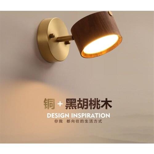 New Chinese all-copper luxury wall lamps bedroom bedside lamp walnut aisle corridor living room modern wood LED sconces lights