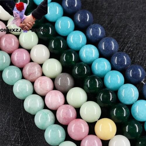 OMH Z71 12mm Polished Jewelry DIY Making Bracelet Necklace Round White Stone Plus Color Quartzite Jade Agate Loose Spacer Beads