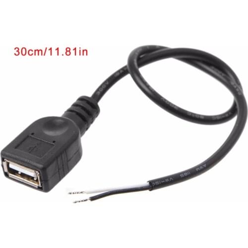 OOTDTY 1Pc USB 2.0 Type A Female Jack 2 Pin 2 Wire Power Charge Cable Cord Connector DIY 30cm