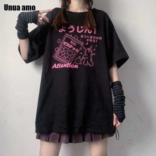 Unua amo Hip-hop Harajuku Tshirt Women Streetwear Fashion Harajuku Style Print Tops Loose Wild Short Sleeve Oversized Tee Shirt