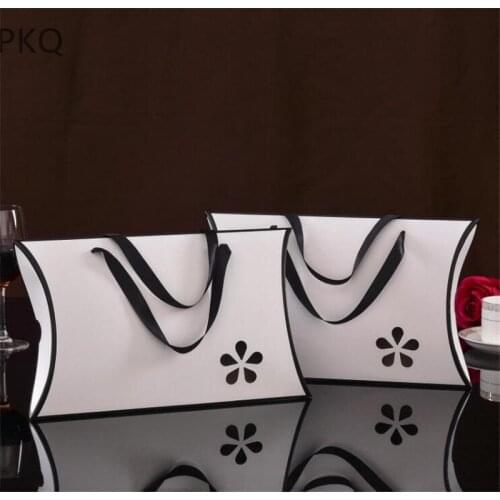 10pcs DIY blank paper gift box white pillow gift box black paper box for gift packaging large pillow shape gift boxes candy bag