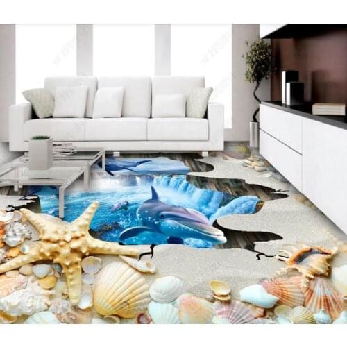 Custom 3D Floor Mural Photo Wallpaper Beach Shell Floor wallpaper Bedroom Living Room Bathroom 3D PVC Waterproof sticker