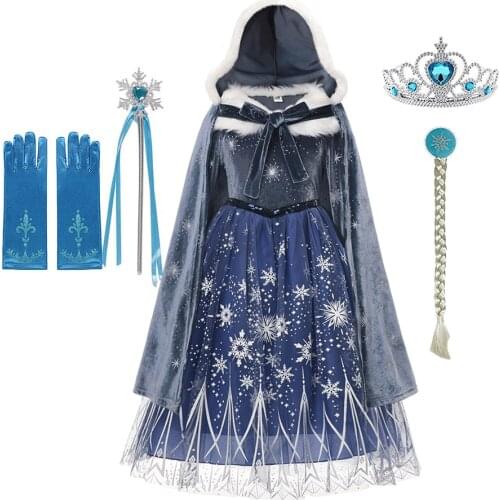 Christmas Winter Autumn Warm Dresses for Girls Long Sleeve Faux Fur Collar Elsa Princess Costume Ball Gown Kids Halloween Party