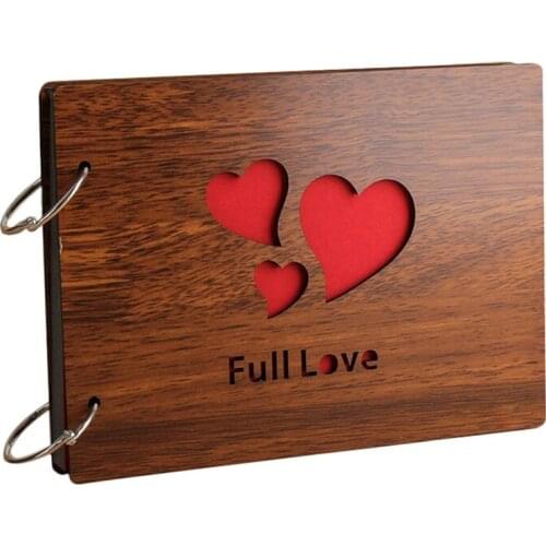 DIY Photo Album Wood Cover Anniversary Scrapbook 8 X 6 inches Self-adhesive Picture Book with Black Pages for Wedding Guest Book