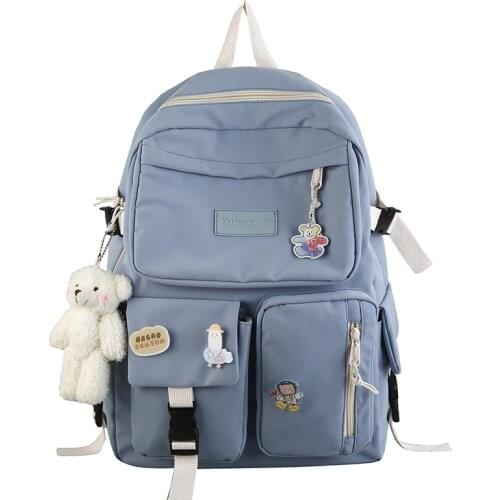 Girls School Bags for Teenagers Student Backpack Women Nylon Soft Patchwork Bookbag Teen Panelled Flowers Casual Schoolbag Black