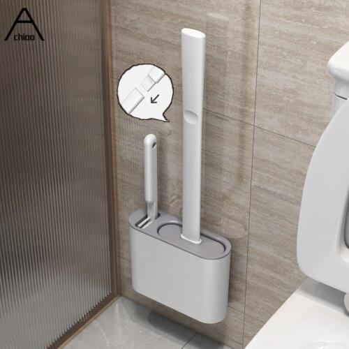 Silicone Toilet Brush Quick Draining Clean Tool Wall Mounted Two TPR Brush Head Corner Cleaning Brush Set Bathroom Accessories