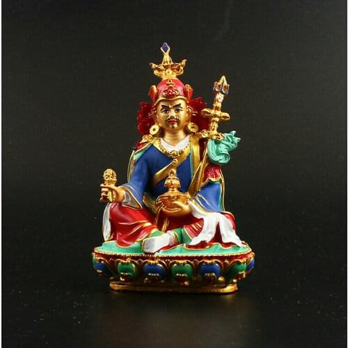 4.9" Tibet Tibetan Buddhism Resin Hand Painting Sit Guru Rinpoche Buddha Statue