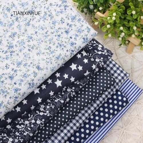 TIANXINYUE 7pcs 50cmx50cm Drak Blue 100% Cotton Quilts Fabric for DIY Sewing Patchwork Kids Bedding Bags Baby Cloth Fabric