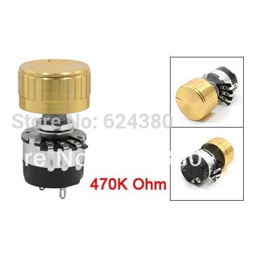 Built-in On/Off Switch 470K Ohm 5% Single Turn Rotary Carbon Film Potentiometer w Knob