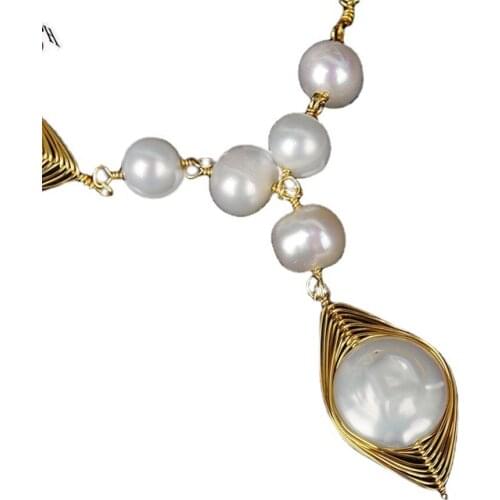 YKNRBPH Womens Exquisite hand-made 14k Natural Baroque Freshwater Pearl Necklace simple personality boutique sweater chain
