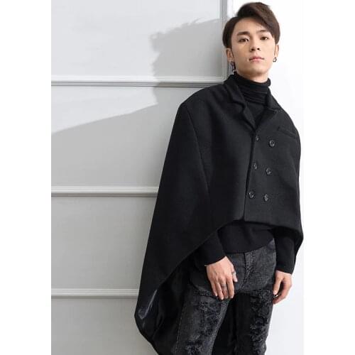 M-4XL suit collar double-breasted swallowtail cloak front short long over knee long winter tide male coat woolen coat shawl