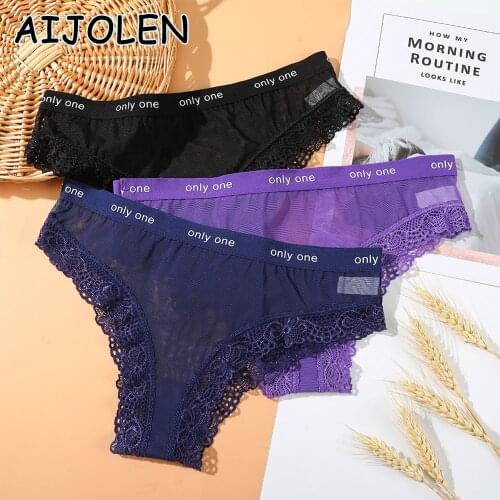 AIJOLEN Womens Cotton Crotch Mid-waist Underwear Girls Sexy Underpants Mesh Gauze Transparent Seamless Womens Briefs Thongs