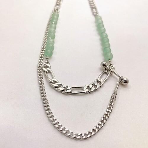 New fashion Copper Plated Platinum green Dongling Beaded Necklace women Japanese Korean street hip hop chain collarbone chain