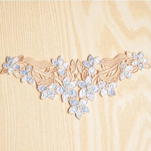 1 Piece 19*8cm Blue Skin Exquisite Embroidery Flower Mini Lace Collar Fabric Sewing Applique DIY Children Neckline Lace Wedding