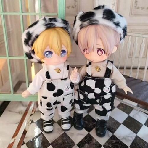 3Pcs/Set [Hat + Bib+T-Shirt] Obitsu11 Cow Pants 1/12Doll Clothes (Fit BJD12,Cu-Poche,P9, Molly)
