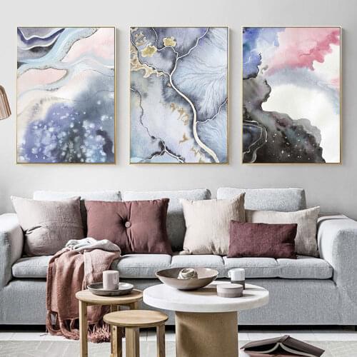 Abstract Watercolor Posters And Prints Blue Pink Canvas Painting Nordic Style Wall Art Pictures Home Decoration For Living Room