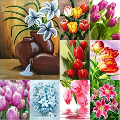 New 5D DIY Diamond Painting Full Square Round Drill Flower Diamond Embroidery Lily Scenery Cross Stitch Crafts Home Decor Gift