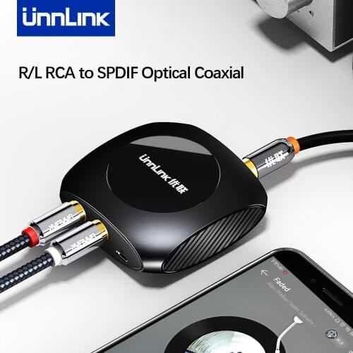 Unnlink 96KHz Analog to Digital Audio Converter Adapter R/L RCA to SPDIF Optical Coaxial Toslink for Amplifier Soundbar Speaker