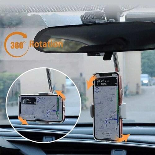 Car Rearview Mirror Mount Phone Holder for iPhone Samsung Xiaomi Adjustable GPS Seat Smartphone Holder Universal Extending Stand